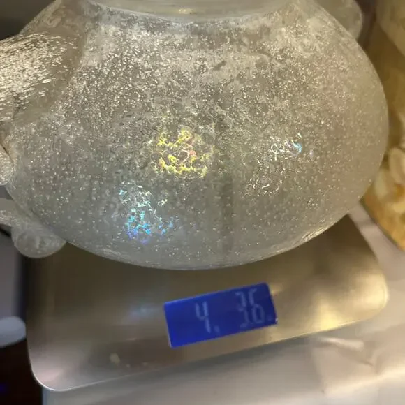 Murano Corroso Scavo Iridescent Frosted Vase Ribbon Handles 1960s Art Glass - Picture 11 of 11